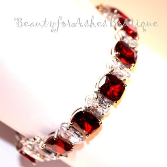 Dressy Garnet Red & Clear Cubic Zirconia Blood of the Lamb Gala Prom Bracelet - Picture 1 of 4